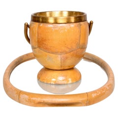 Aldo Tura Barware Set Ice Bucket and Serving Tray Goatskin and Brass 1950s Italy