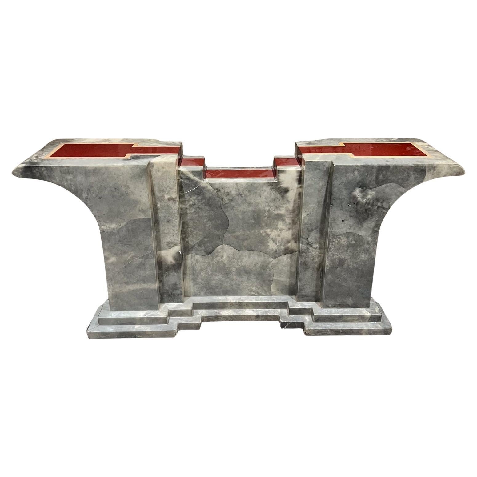 Base de mesa monumental de piel de cabra de los años 70 Karl Springer-Taller Maria Teresa Mendez en venta