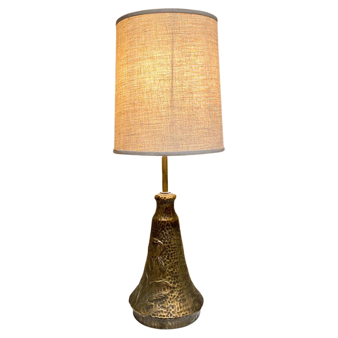 1970s Relief Table Lamp Faux Hammered Bronze Style of Antoni Gaudi 
