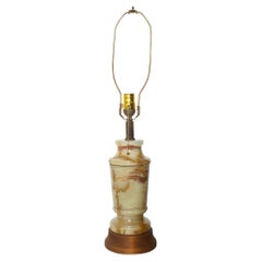 Nessen Regency Marble Table Lamp Wood Base 1950s Simple Elegance