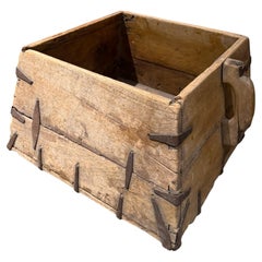 Antique Chinese Wooden Grain Container, Hand-Forged Iron, 19th Century