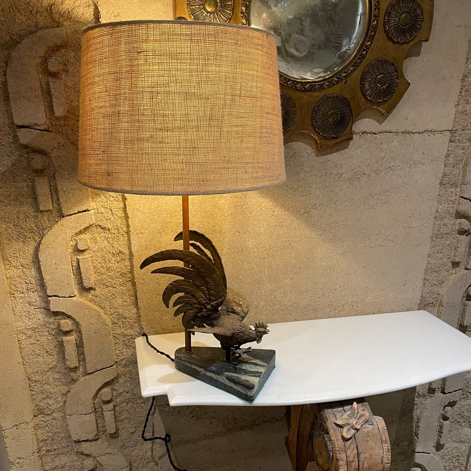1960s Regency Moderne Bronze Rooster Table Lamp Green Marble Base For Sale  at 1stDibs