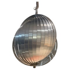 Lampada a sospensione “Moon” degli anni ’70 di Henri Mathieu in alluminio spazzolato