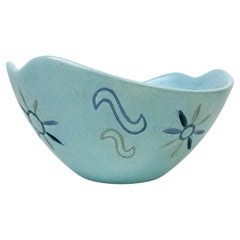 1965 Hand bemalt Baby Blue Bowl Kunst Töpferei signiert Bea Grant