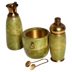 1950s Aldo Tura Macabo Bar Set Goatskin & Brass Ice Bucket Carafe + Shaker ITALY