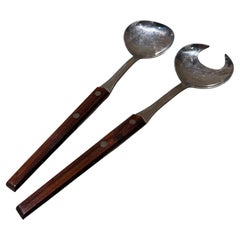 WMF Cromargan Wood & Stainless-Steel Salad Servers Mid Century Modern DANSK