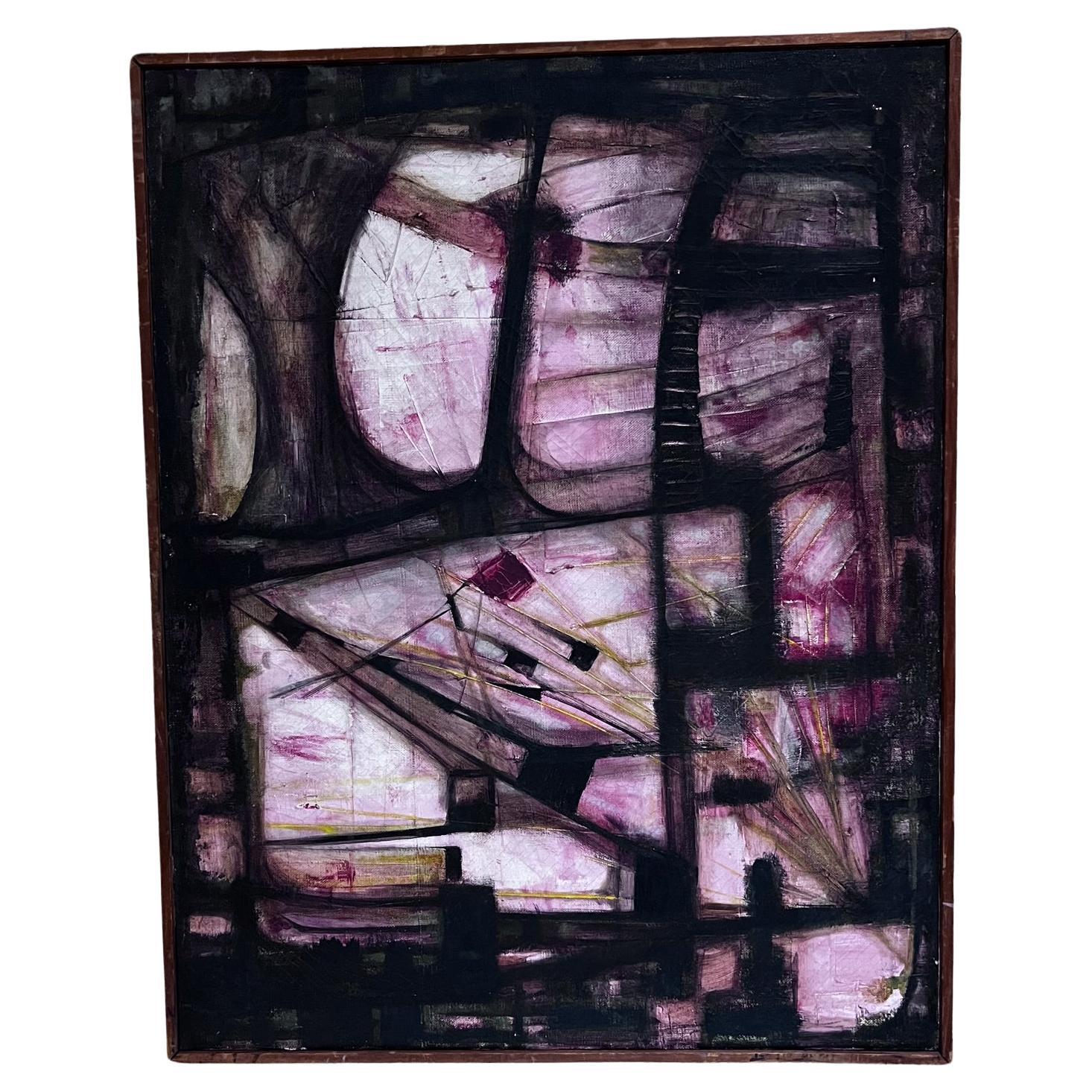 1950s Miguel Alvarez Acosta Pink Abstract Oil Painting Mexico For Sale