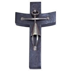 Croix abstraite Los Castillo des années 1940, bois d'acajou épais + argent sterling, Mexique
