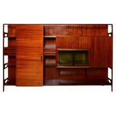 1950s Refined Luxury Grand Wall Unit Fine Sapele Mahogany Vittorio Dassi Italy 