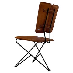 Pablex Modern Midcentury Leather and Iron Tripod Chair Pablo Romo for Ambianic