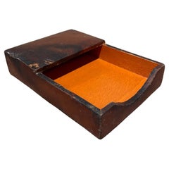 Retro 1950s Style of Hermès Distressed Leather and Wood Memo Note Pad Holder 