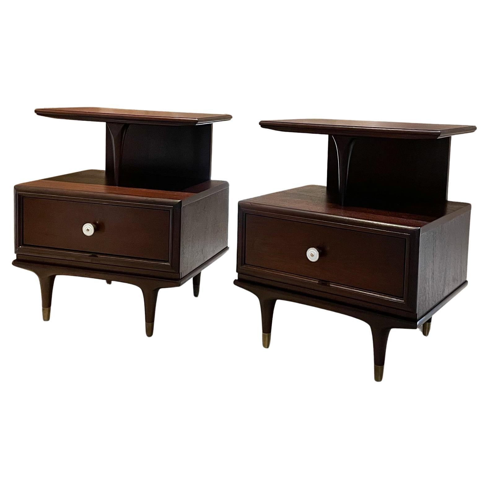 1960s Sensational Mahogany Nightstands Side Tables by Kent Coffey restored For Sale