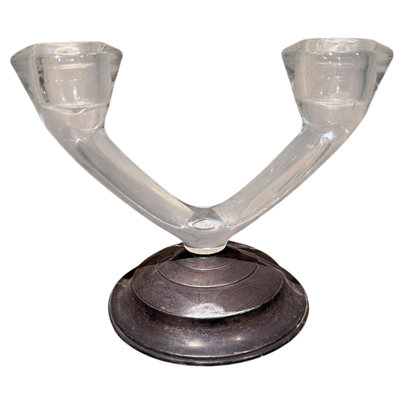 Wm. Candelabro «Rogers Sterling» de estilo «Mid-Century Modern», de plata de ley y cristal, EE. UU. en venta