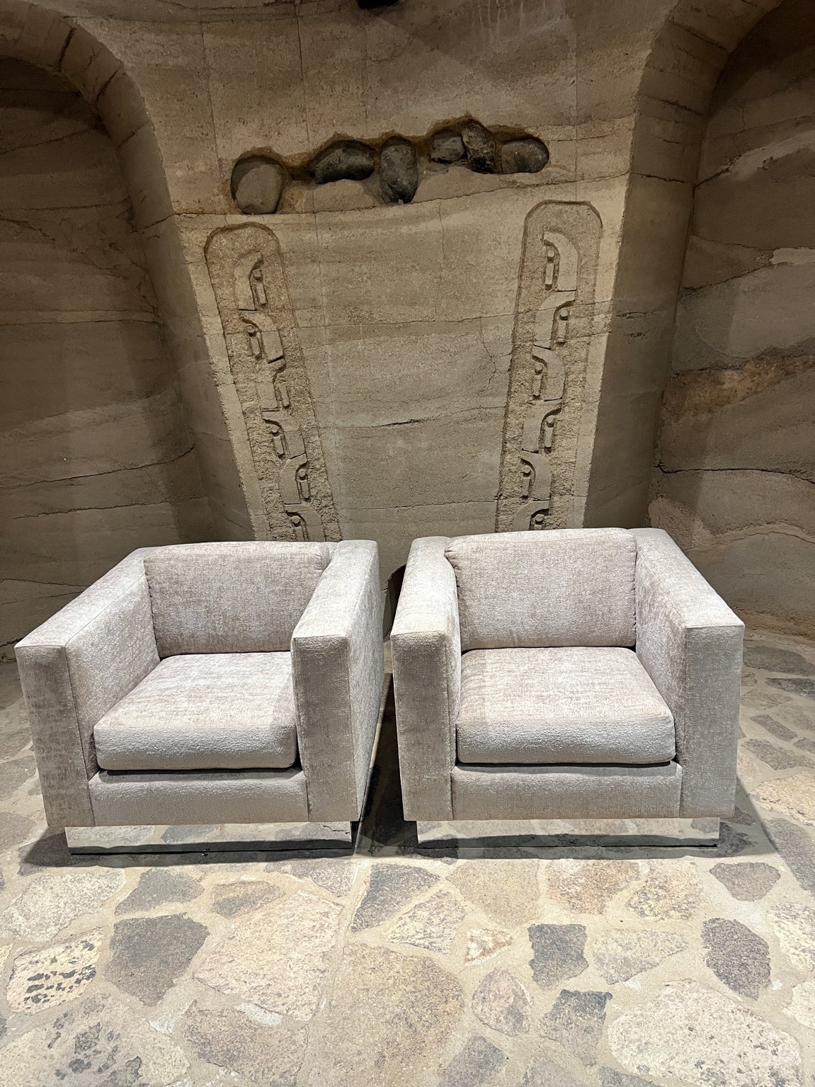 1970s Milo Baughman Gray Club Chairs Silver Base Thayer Coggin