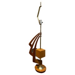 1970er Jahre Tischlampe Sculptural Art Carved Wood Messing Mexico City