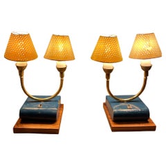 1950s French Table Lamps Blue White & Yellow France