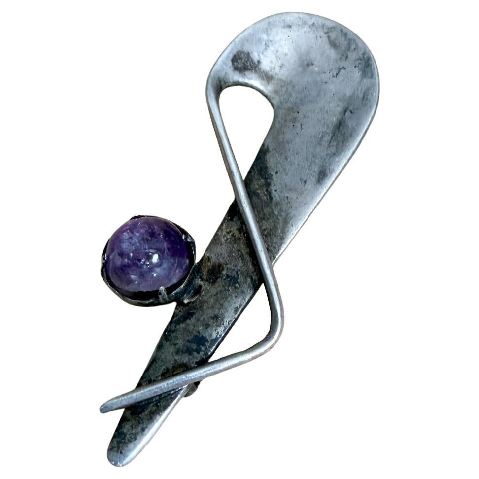 1970s Miguel Melendez Sterling Silver Amethyst Brooch