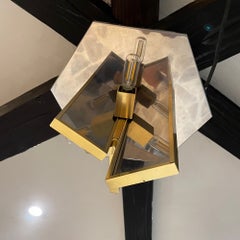 1970s Sciolari Flush Ceiling Lamp Stainless & Brass Italy