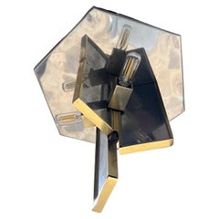 1970s Sciolari Flush Ceiling Lamp Stainless & Brass Italy