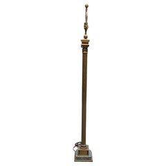 1950s Neoclassical Floor Lamp Patinated Bronze Green Marble
