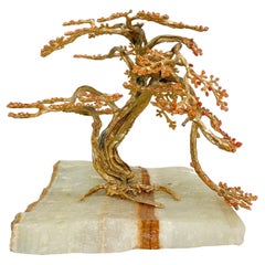 Exquisite Sculptural Modern Bonsai Tree Art in Quartzite Stone & Bronze 1970s