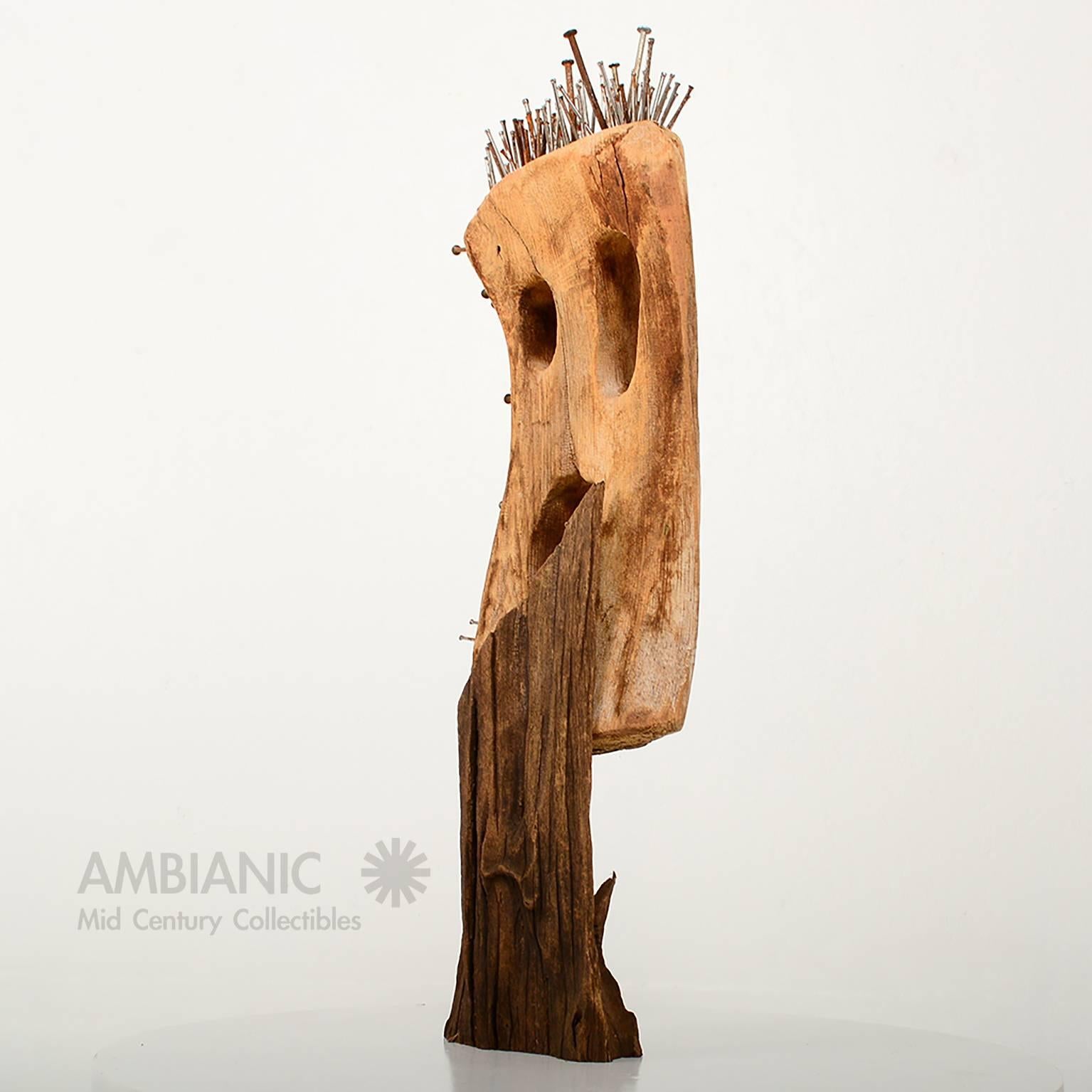 Mid-20th Century Mid Century Modern Abstract Sculpture Mask, Wood and Nails