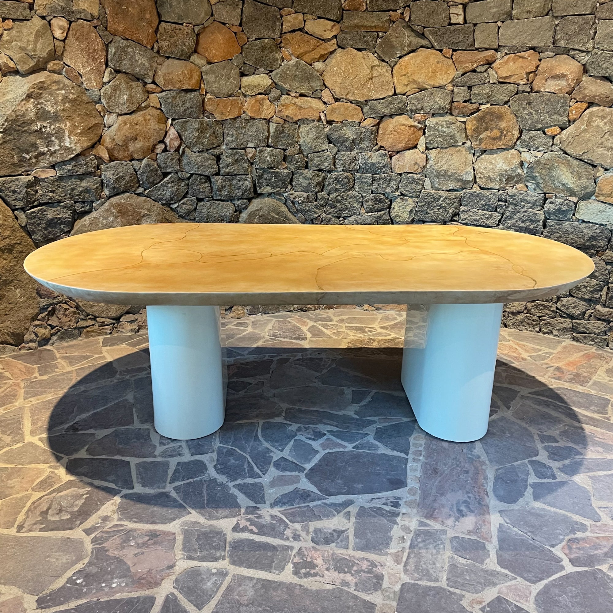 1980 Karl Springer Messerkante Oval Esstisch Lackiert Ziegenleder