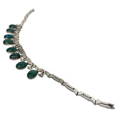 1960s Los Ballesteros Collar Necklace Green Stone Sterling Silver Taxco