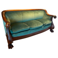 19th Century Antique Empire Sofa Hand Carved Mahogany