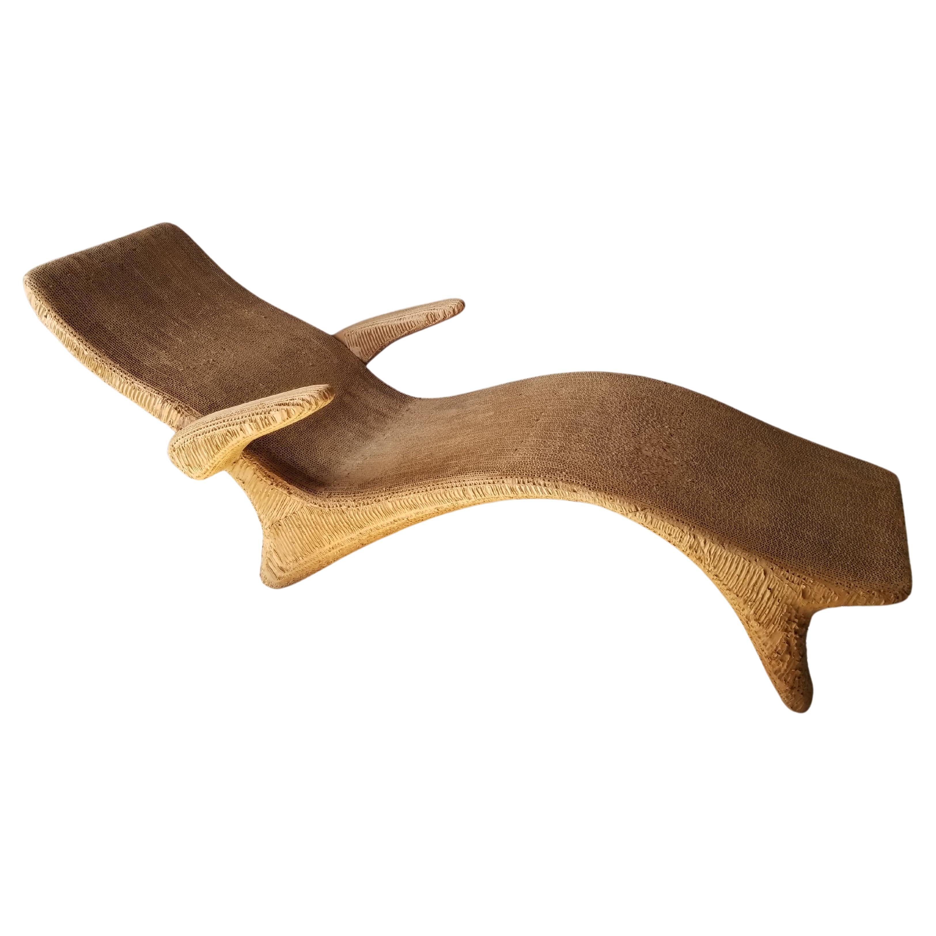 Chaise (Longue) Lounge Chair
Artistic Corrugated Cardboard Design Collectible Midcentury Modern Contoured Chaise Lounge Chair
Inspiration of Frank Gehry Studio Los Angeles
Completely functional as well as an artistic standout.
Piece is from studio