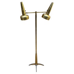 Mid-Century Mod Stiffel Double Cone Floor Lamp Patinated Brass Arched Star Base