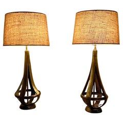 1950s Arturo Pani Sculptural Brass Bronze Table Lamps Mexico City