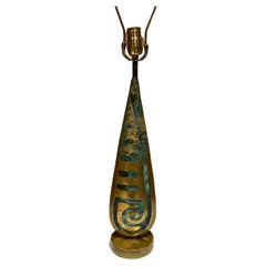 Vintage 1950s Pepe Mendoza Table Lamp Bronze and Malachite Mayan Revival Mexico