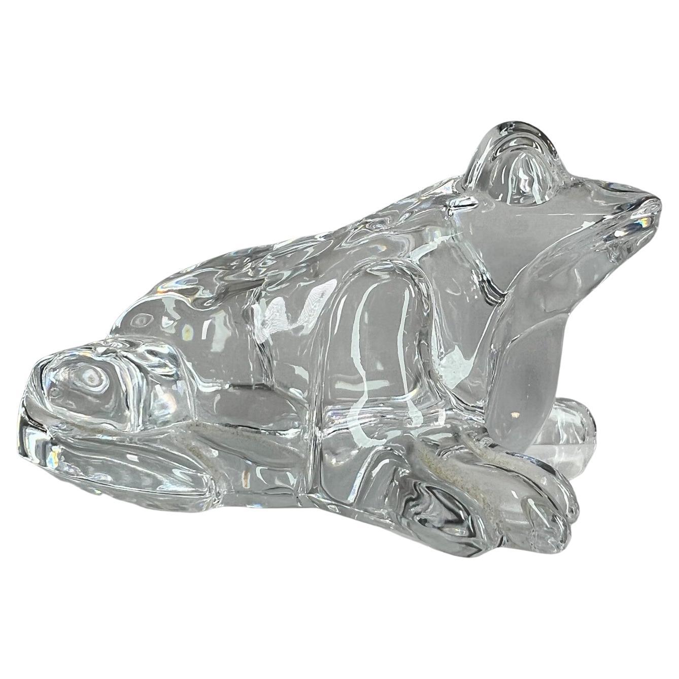 1980s Lovely Frog Paperweight Sculptural Glass Figurine by Waterford Crystal