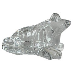 Vintage 1980s Lovely Frog Paperweight Sculptural Glass Figurine by Waterford Crystal