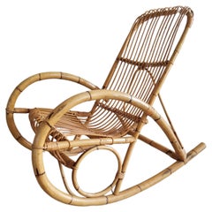 1960s Franco Albini Rocker Lounge Chair Cool Curves Bamboo & Rattan ITALY