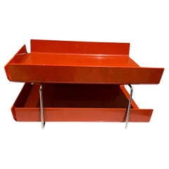 1980s Postmodern Tiered Letter File Tray in Red with Chrome Accents Joe Colombo
