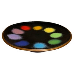 1960s Artisware Handmade Colorful Platter Copper Enamel Tray Made in England