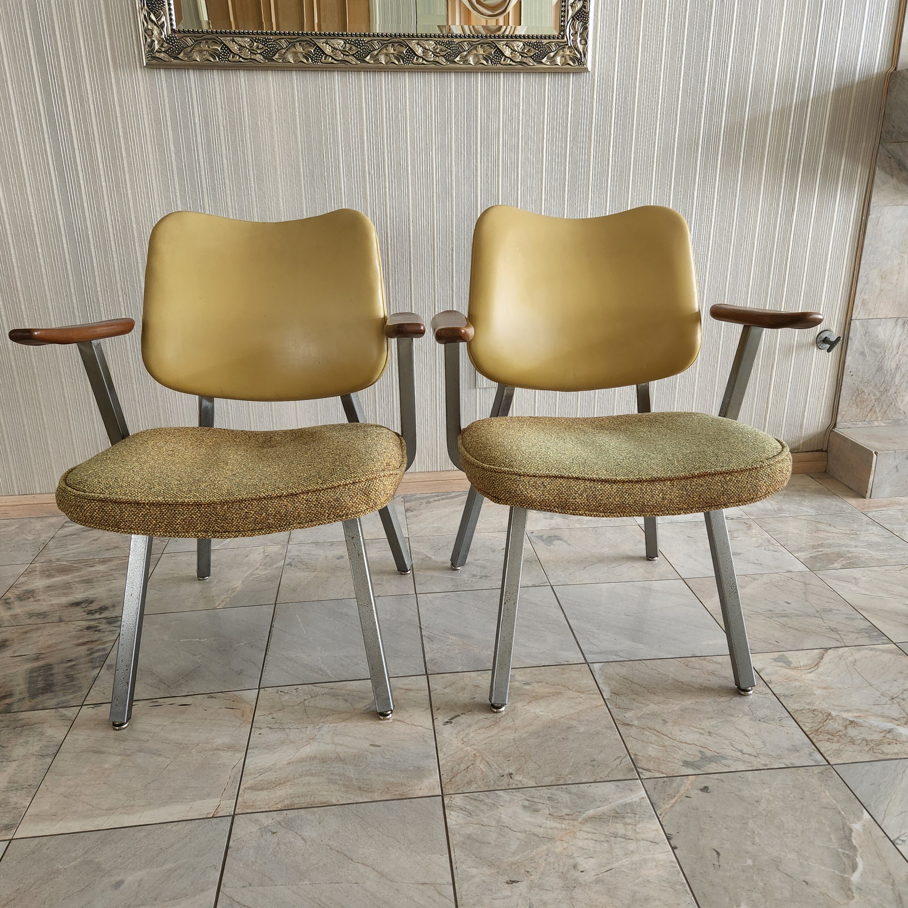 Mid-Century Modern 1960s Two Armchairs Streamline Royal Metal Donald Deskey For Sale