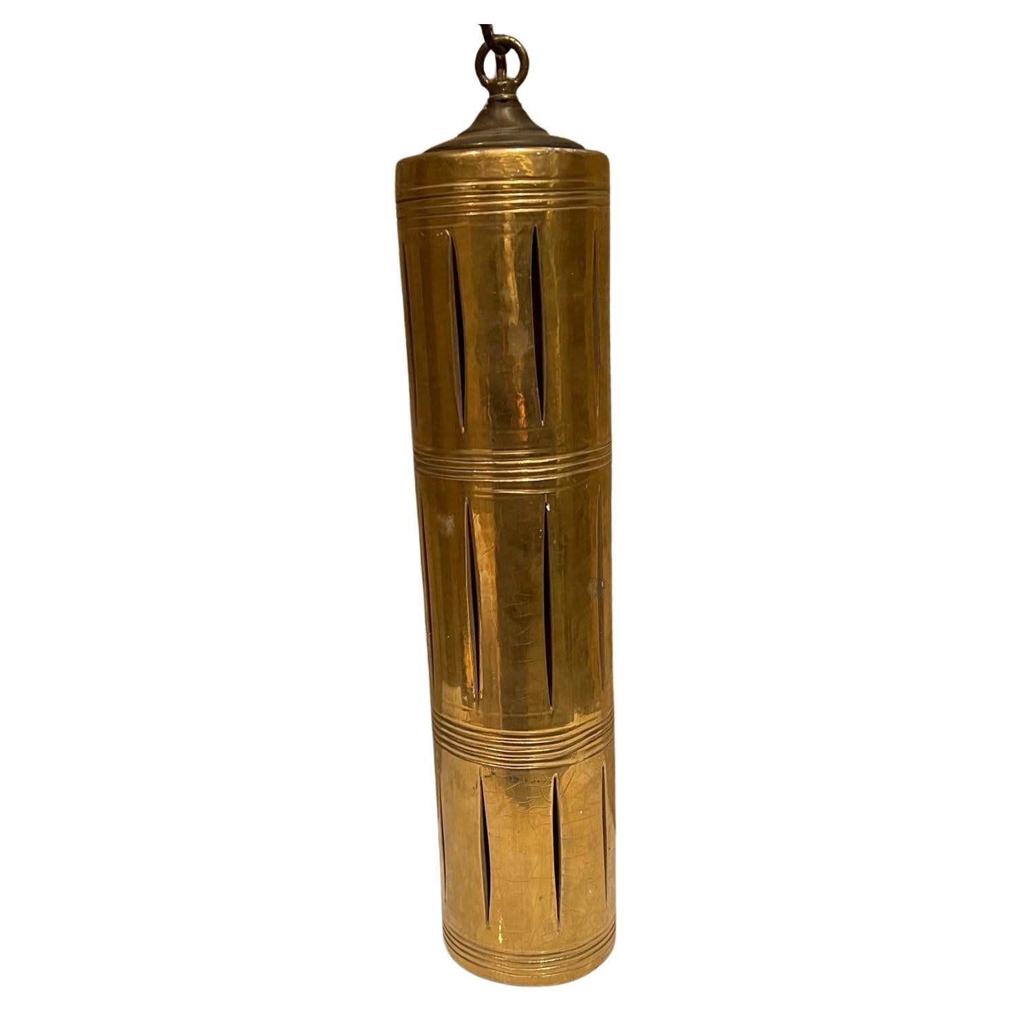 1960s Modern Elegance Vintage Gold Lamp Ceramic Pendant Peekaboo Light