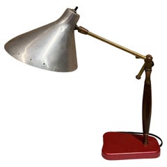 1960s Really Cute Task Desk Table Lamp in Red with Perforated Silver Star Shade