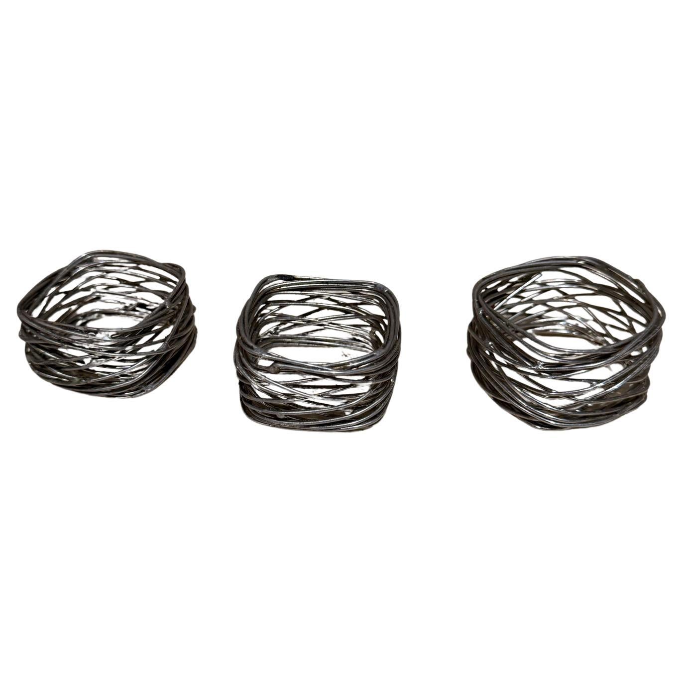 1970s Sculptural Chrome Napkin Ring Holders Set of 3
