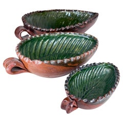 Vintage 1970s Mexico Jalisco Pottery Lovely Bowls Set of 3 Leaf Shaped Serving Dishes