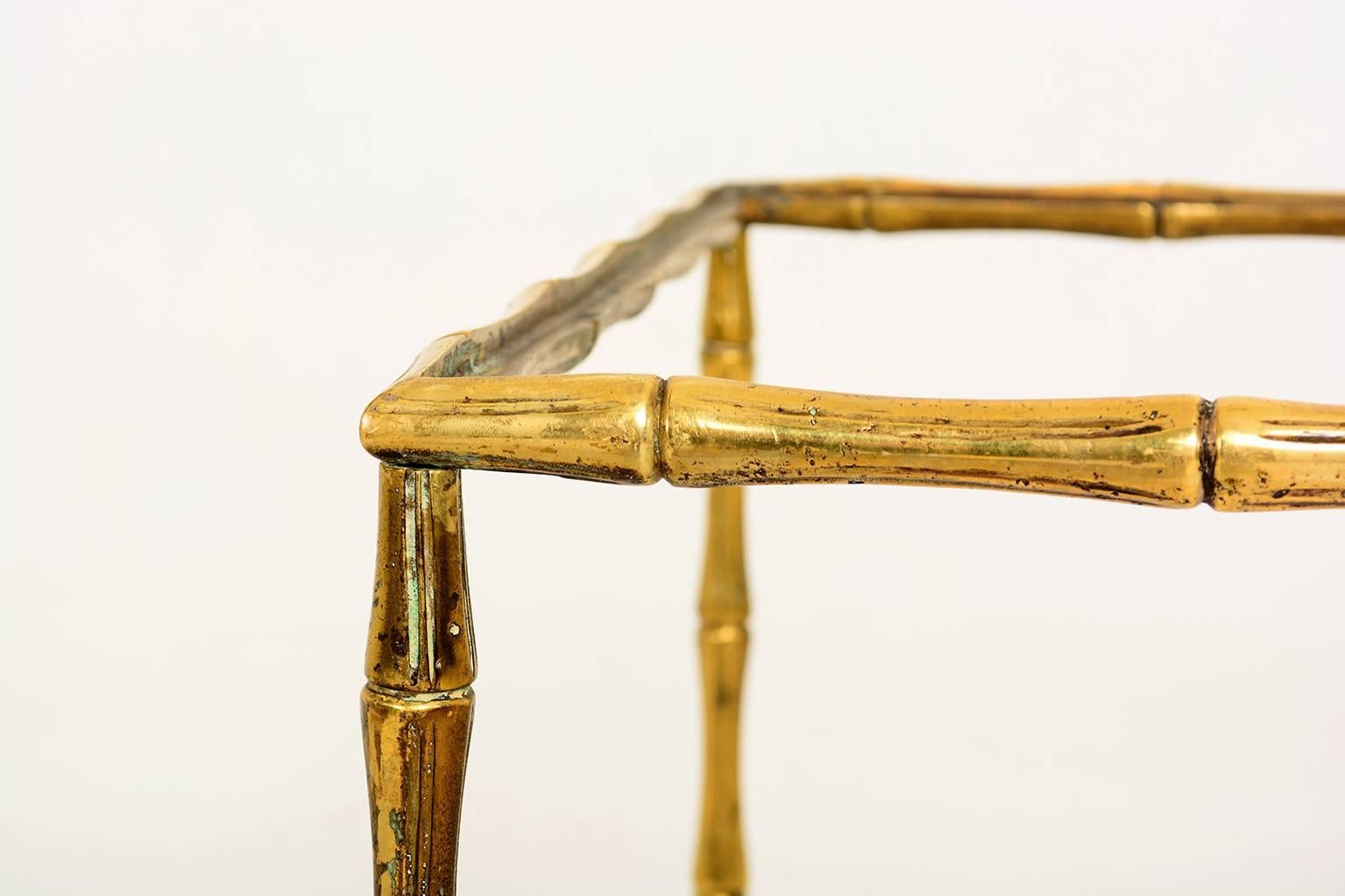 Glass Custom Faux Bamboo Brass Side Table by Arturo Pani