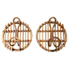 1950s French Rattan Bamboo Coat Racks Style Louis Sognot France