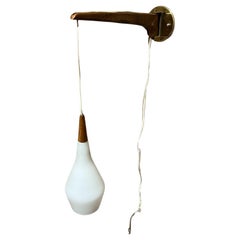 1970s Scandinavian Wall Sconce Pendant Teak Frosted Glass
