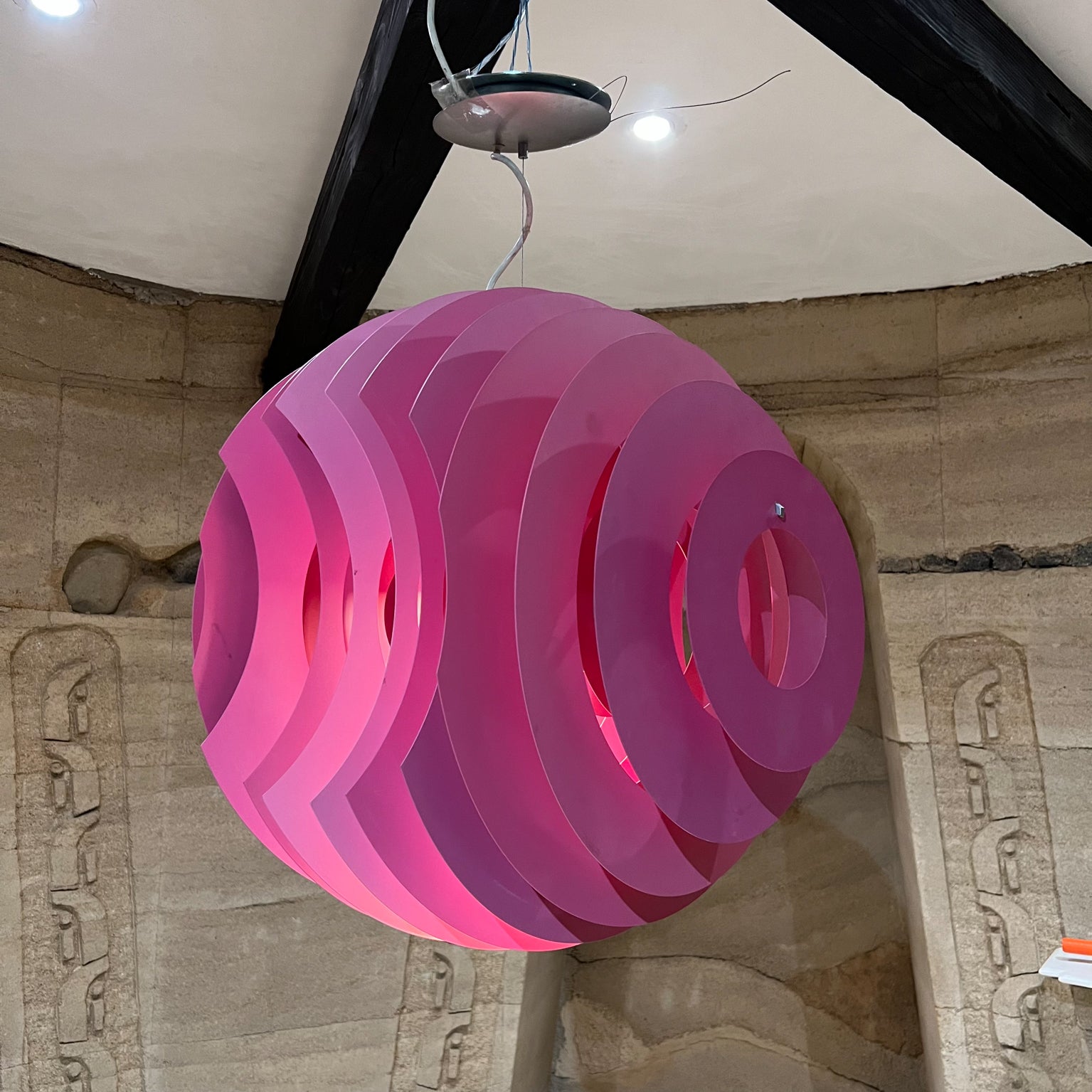 Italy Foscarini Supernova Suspension Twinkling Lamp Disc Pendant Fuchsia Pink For Sale