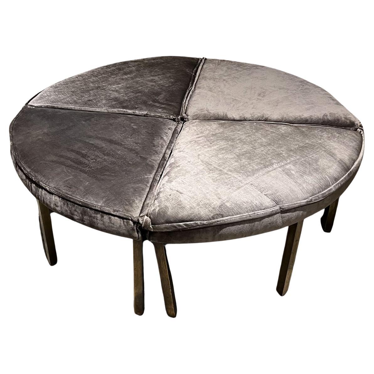 1950s Style Edward Wormley Dunbar Round Gray Sectioned Bench  In Good Condition For Sale In Chula Vista, CA