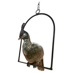 Sergio Bustamante Hanging Metal Parrot Sculpture, 1970s Mexico, Signed