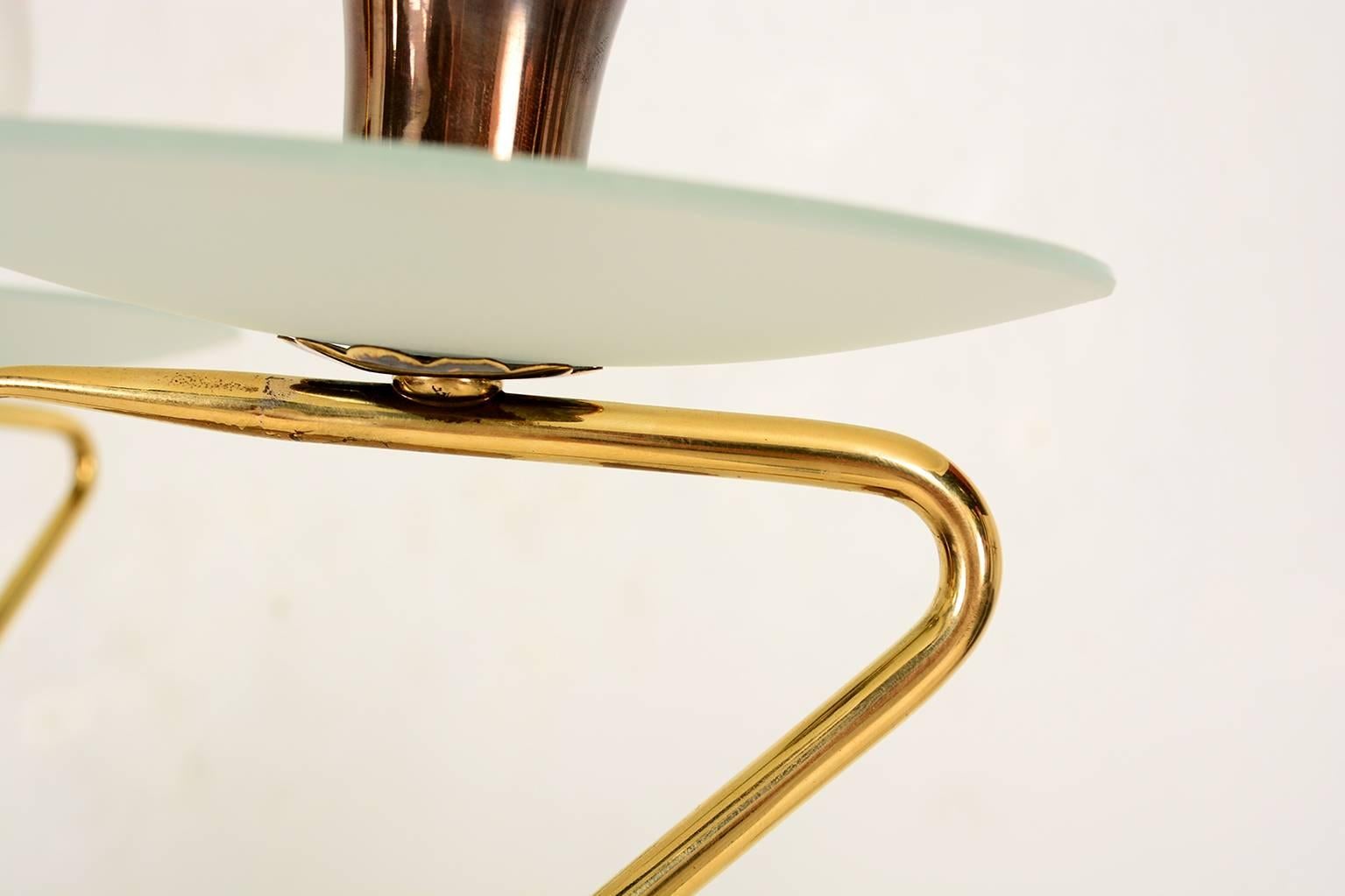 Aluminum Mid Century Italian Modern Five-Arm Italian Chandelier Brass and Glass